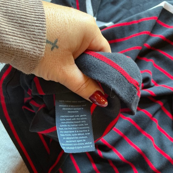 Tommy Hilfiger Women's 3X Boat Neck Striped Top 3/4 Sleeve Red Black White - Picture 4 of 4